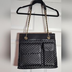 Even Picone Black And Gold Quilted Faux Leather Shoulder Bag Minor Flaws
